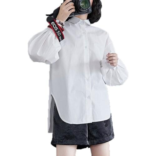 NYFS Korean 2021 New Pure Cotton Long Sleeve Shirts Female Solid Spring O-neck Loose Tops Woman Cloths Chinese Style Blouses