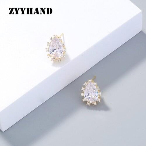 Golden Color Drop Water Zircon Women Stud Earring AAAA Cubic Zirconia Clean Stone Luxury Girl Royal Ear Romantic Jewelry
