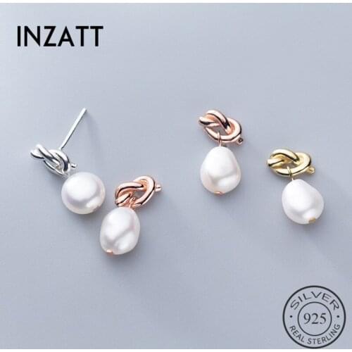 INZATT Real 925 Sterling Silver Irregular Pearl Rope Kont Stud Earrings For Women Party Cute Fine Jewelry 2019 Accessories Gift