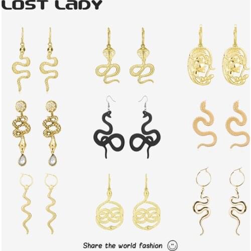 Lost Lady Distorted Snake Women Earrings Vintage Exaggerated Drop Earrings Gold Color Dangle Earring Party Jewelry Girl Gifts