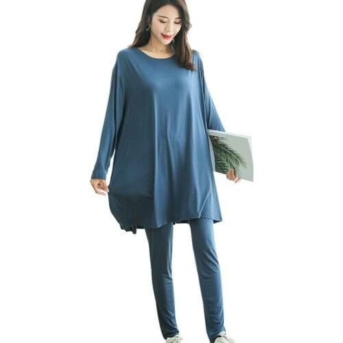 New 2020 Autumn Winter Sleepwear Women 2 Pieces Loose Tops & Slim Pants Suit Girls Elastic Pyjamas Femme Nightwear