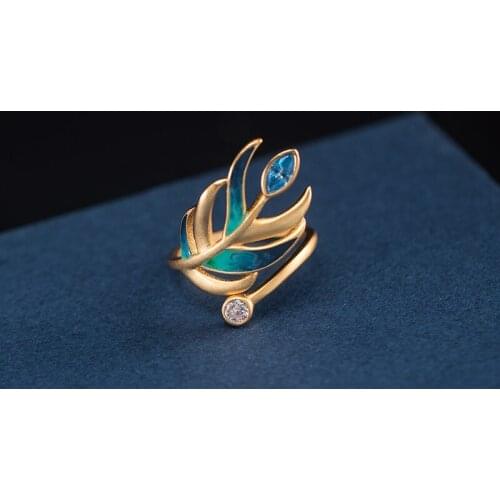 VLA 925 Sterling Silver Fashion Creative Peacock Feather Ring Womens National Style Personalized Design Hand Jewelry