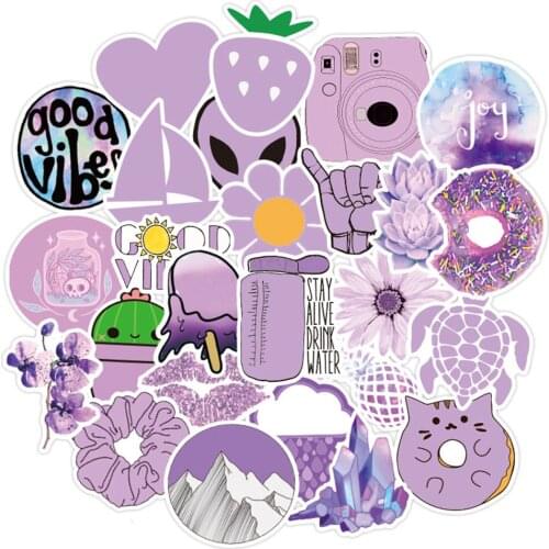 10/30/50PCS New Ins Purple Small Fresh Waterproof Suitcase Car Notebook Scooter Water Cup Sticker Wholesale