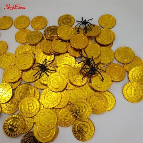 100Pcs 4.4CM Bitcoin Coin Gift Pirate Plastic Gold Coin Child Toy Pirate Gold Coin Bitcoin Party Decoration 8Z-HH263-100