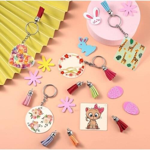 320 Pieces Acrylic Keychain Blank Key Rings Set Include 80 Pieces Keychain Blanks 80 Pieces Colorful Tassels