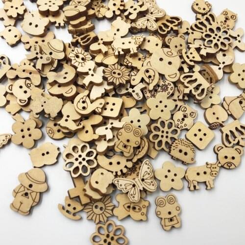 50Pcs Mixed animals 2 Holes Wood Sewing Buttons For Kids Clothes Scrapbooking Decorative Botones Needlework DIY WB626
