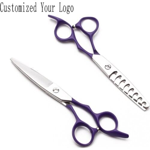 6" 17cm Customized Logo 440C Violet Elastic Handle Salon Barber Makas Thinning Cutting Scissors Professional Hair Scissors C9122