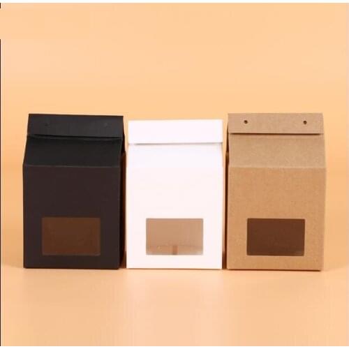 30pcs White/Black/Brown Kraft Paper Window Box Stand Up Paper Bag With Rope Handle Christmas Party Favor Packaging Bag