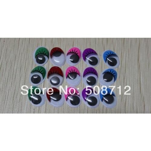 Free Ship!! Diy manual toy eyes ------200pcs 15x12mm Oval GOOGLY EYES with EYELASHES Moving Wibbly Wobbly CRAFT Kit TOY