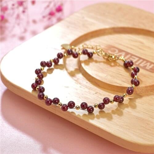 New Natural Garnet Bracelet for Women Handmade 4mm Crystal Bracelets Bangle Lucky Color Fashion Jewelry Wristband Gifts B429