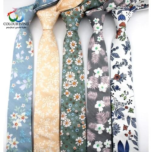 New Arrived Brand Flower Cotton Tie For Men 6CM Daisy Leaves Printed Mens Colorful Cravate Narrow Thick Neckties