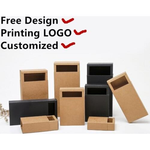 Black Kraft Paper Box 100PCS/LOT Free Shipping Drawer Paper Case Jewerlry&Clothing&Food Gift Box Customized LOGO