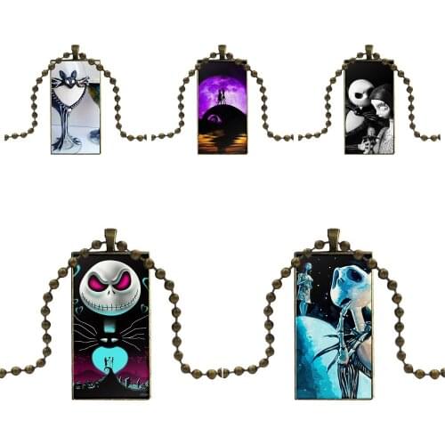 Jack And Sally Nightmare Before Christmas Necklace Fashion Long Chain With Rectangle Necklace Jewelry For Girls Handmade Gift