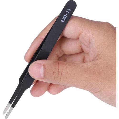 ESD13 Safe Anti-static Stainless Steel Tweezer Precision Straight Tweezer For Computers Maintenance or Electronic Repair Tool