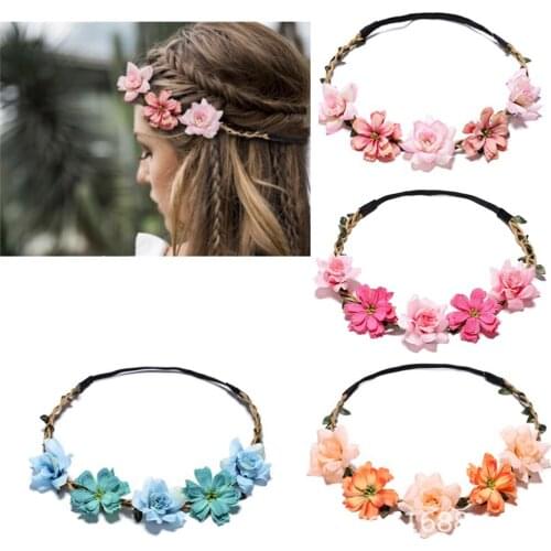 Brightcolored Hawaiian Wreath Holiday Bride Bridesmaid Garland Simulation Adjustable Dried Flower Headband Hairband Wholesale