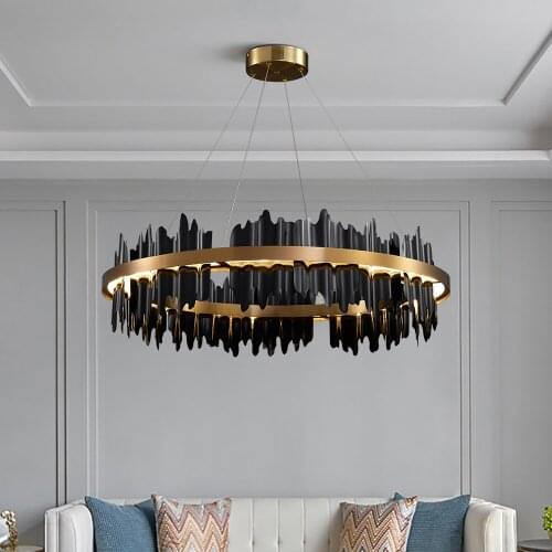 Circular led living room lamp modern creative remote control black / GOLD CHANDELIER hotel lobby lighting lamp chandelier
