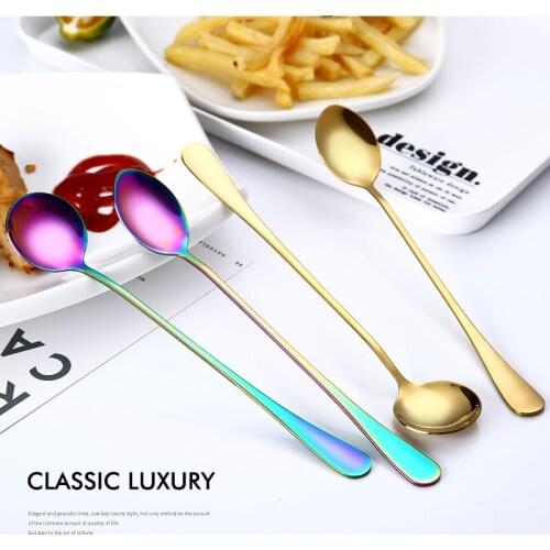 1pc Stainless Steel Titanium Gold Coffee Scoop Stirring Spoon Long Spoon