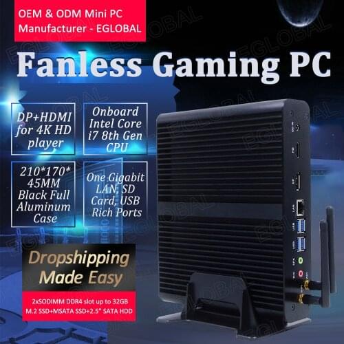 Eglobal Nuc Kaby Lake Fanless Mini PC Core i7 8550U 4K HTPC HD Graphics 620 Micro Computer Nettop HDMI VGA