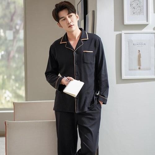 Men Nightwear Suit Autumn Soft Cotton Long Sleeve Hight Quality Pajamas Casual Cardigan Homewear Plus Size 3XL Pijama Hombre