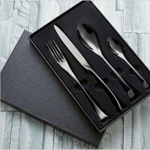Black Kaya High-End Western Knife, Fork and Spoon 4-Piece Set Stainless Steel Gift Box Knife and Fork Tableware dinnerware set