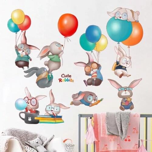 Cartoon Rabbit Wall Stickers Self-adhesive Kids Room Nursery Wall Decoration Mural Boy Girl Bedroom Decor Decals for Furniture