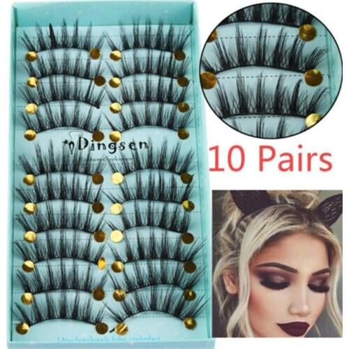 10 Pairs Natural Long False Eyelashes Handmade Makeup Fake Eyelashes Eye Lashes Makeup Extension Tools Thick Lashes Cilios