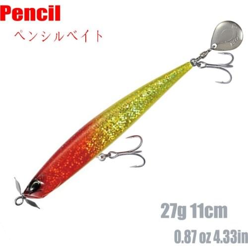 The New Pencil Fishing Lure 11cm 27g Topwater popper Bait Floating Artificial Hard Bait Treble Hook pike Carp Fishing Trolling
