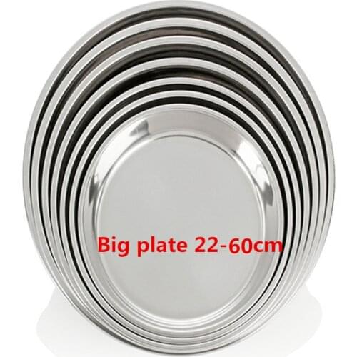 Stainless Steel thick Flat big Round Dish Charger Plates/Exquisite Silver Serving Tray Delicate Cake Metal deep Plate dish plate