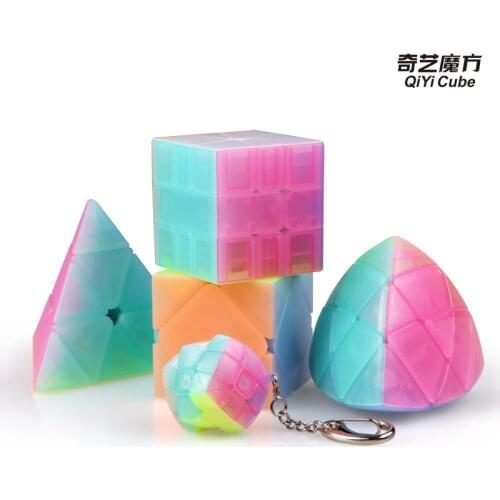 New qiyi jelly color cube magic 2x2 Warrior W 3x3x3 4x4x4 5x5 keychain Triangle Masterphominx SQ1 Educational Toys for kid