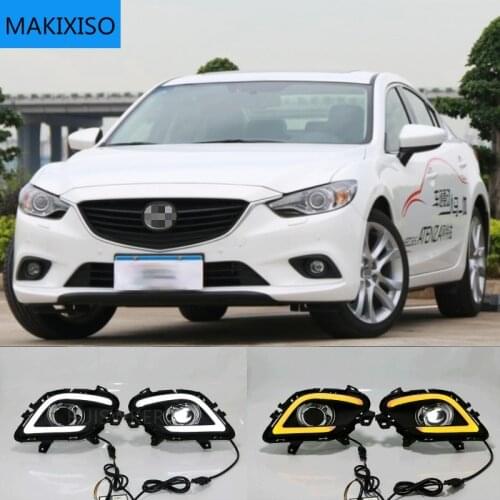 Turning Signal & Dimming style relay 12V LED car DRL daytime running lights with fog lamp hole for Mazda 6 Atenza 2014-2016