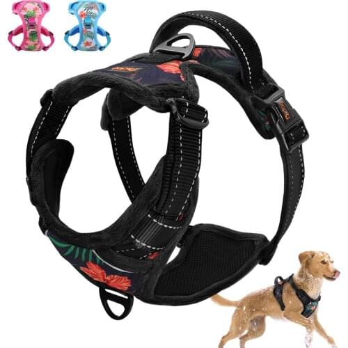Reflective Nylon Dog Harness No Pull No-Choke Large Dog Harness Adjustable Soft Pet Vest with Easy Control Handle for Large Dogs