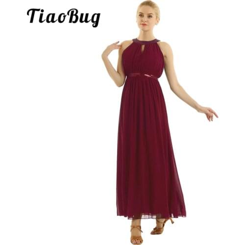 2020 TiaoBug Fashion Women Adult Chiffon Long Bridesmaid Dresses Women Ladies Halter Bridal Maxi Prom Gown Princess Lace Dresses