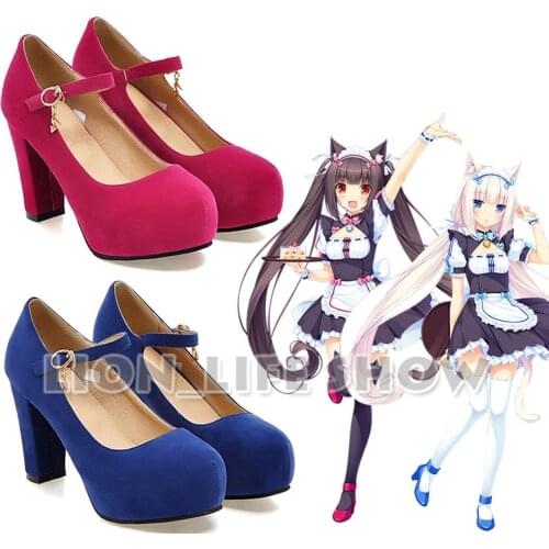 Nekopara Chocola Vanilla Anime Maidservant Lolita blue red Cosplay Shoes High Heels Pumps