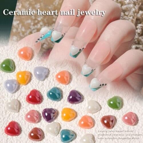 Nail jewelry porcelain white heart-shaped flat colored ceramic 3D nail Nail Art Decorations Rhinestones DIY Manicure Art Accesso