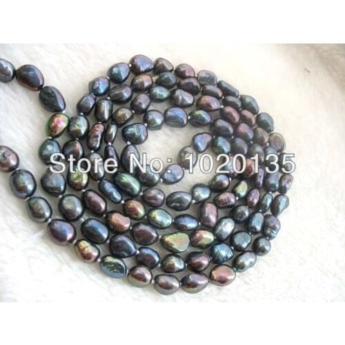 Wow! freshwater pearl baroque black LONG necklace 43" nature FPPJ wholesale beads 8-10mm