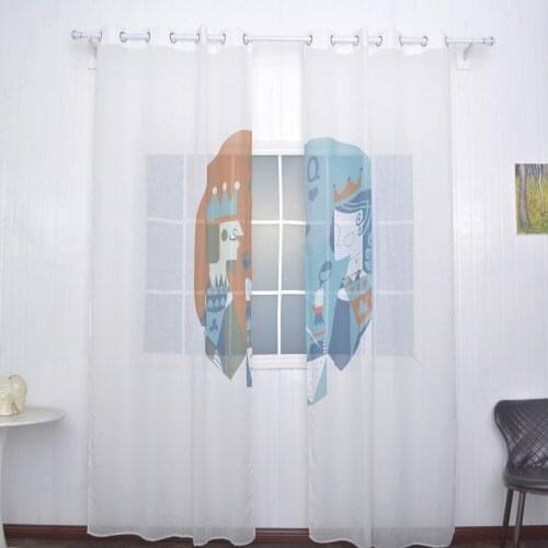 FMH Sheer Curtain Panels for Living room Bedroom French Window Faux Linen Drapery Tulle Printed Poker in Silver Grommets