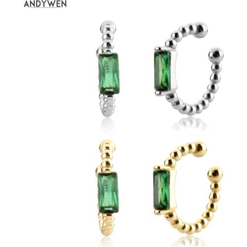 ANDYWEN 925 Sterling Silver Zircon CZ Earcuff Piercing Ear Cuff Earring Women 2021 Wedding Jewelry Clips No Piercing Luxury CZ