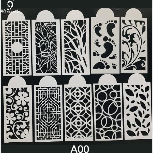 10 Sheets Slimline PET Stencils Painting Scrapbook Coloring Embossing Album Handmade Card Home Decorative Template Stencils