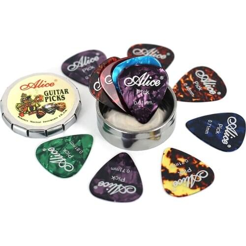 12 Pieces guitar picks plectrum with 1 round metal box Case acoustic electric musical instrument guitar pick random color Picks