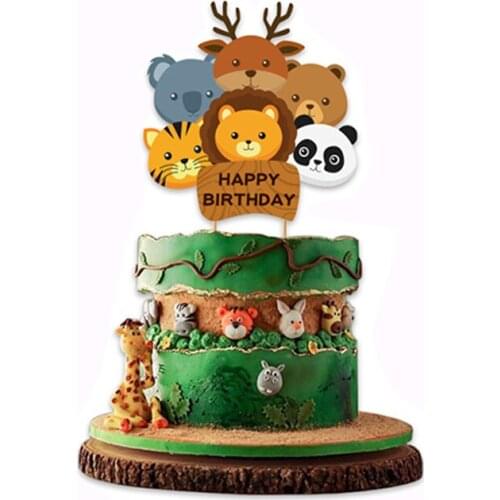13PCs Animal World Party Cake Topper Happy Birthday Party Decor Kids Safari Woodland Forest Theme Parti Cake Decor Kids Favor