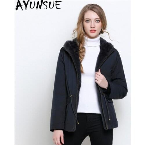 AYUNSUE Natural Rabbit Fur Parka Real Fur Coat Winter Jacket Women Luxury Warm Fur Jackets for Women Clothes 2020 Veste Femme MY