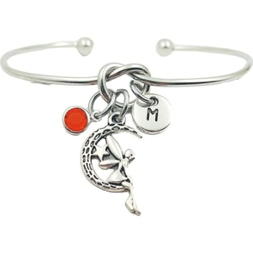 Moon Fairy Retro Creative Initial Letter Monogram Birthstone Adjustable Bracelet Fashion Jewelry Women Gift Pendant