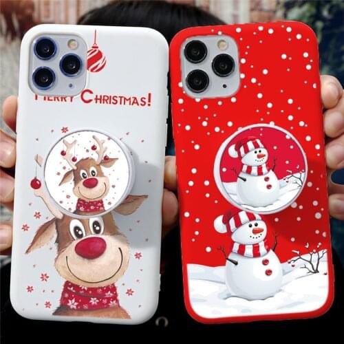 Phone Holder Stand Christmas Deer Snowman Case For iPhone 12 7 8 6 6S Plus 11 Pro XS Max XR X 10 5 5S SE 2020 Silicon Back Cover