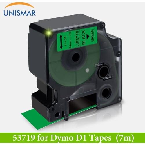 Black on White Green Ribbon 24mm*7m Compatible Dymo Tape D1 Label 53719 53713 for Dymo Labeller Typewriter LabelWriter 450 Print