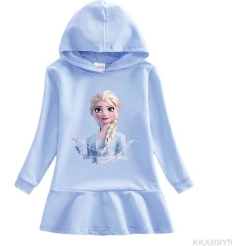 Disney Spring And Autumn New Frozen Children Hooded Hoodie Dress Girl Elsa Little Princess Skirt