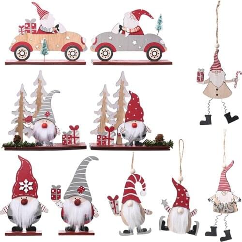 Santa Claus Merry Christmas Decor Wood Christmas Ornaments Tree Navidad Noel Xmas Gift New Year 2021 Wooden Hanging Pendants