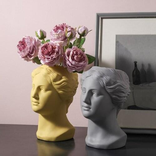 European Ceramic Vases Home Decoration Accessories Greek Goddess Statue Living Room Office Desktop Craft Face Vase Art Plant Pot