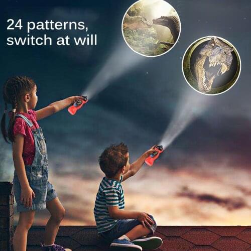 24 Patterns Flashlight Sleeping History Early Education Model Torch Flashlight Night Study Learning Fun Dinosaur Projector Toy