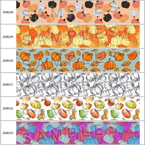Hot Sales 10Yards 25mm/38mm/50mm/75mm Thanksgiving Pumpkin Printed Grosgrain/Satin Ribbon Bow Cap DIY Accessories 200824 200825