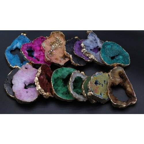 Natural Stone Crystal Pendants Irregular Golden Druzy Charms for Jewelry Making Design Reiki Heal Necklace Earrings Gifts